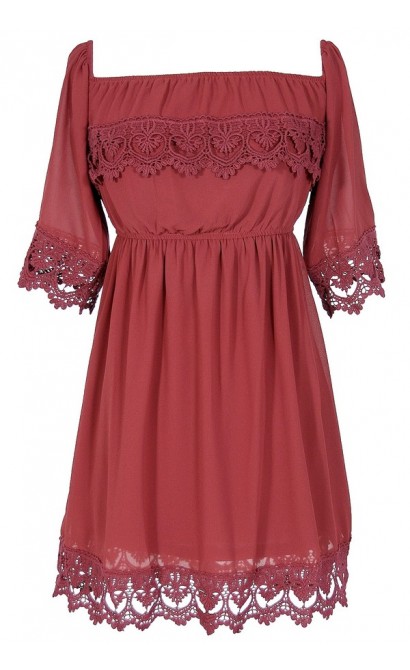 Gypsy Crochet Lace Dress in Red Wine